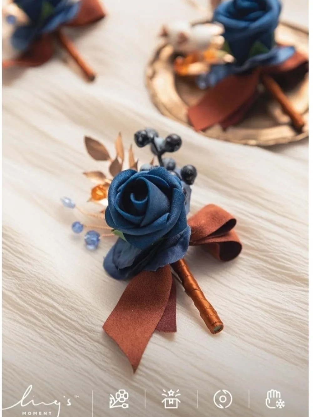 Bridesmaid Bouquet(6pc) And Boutoniere (6pc) Navy, Rust & Cream